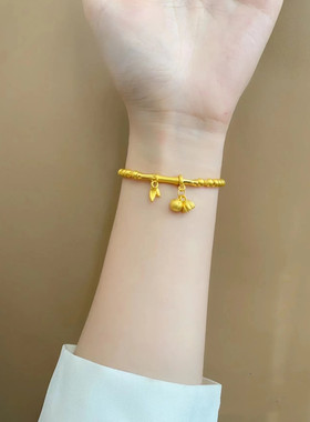 秋季新款竹节手牌节节高升平安喜乐磨砂珠古法沙金配件手链手串女