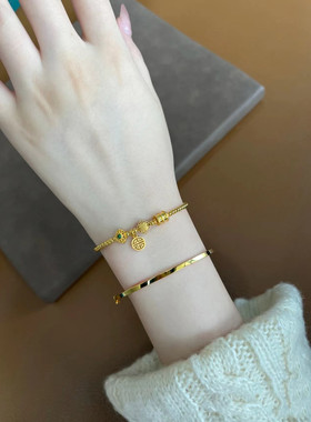 兔年本命年热卖金豆手链红色如意铃兰花葫芦古法沙金吊坠手链女