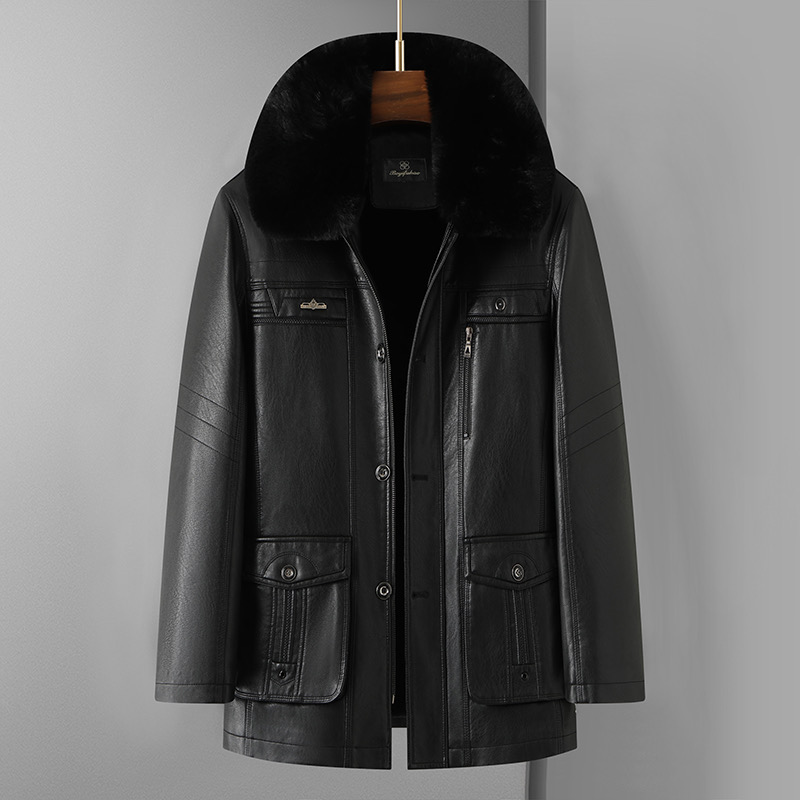 中老年皮衣男士爸爸装冬季加绒加厚绵羊皮草外套皮夹克防风保暖
