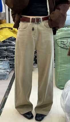 XOXO新款韩高腰直筒阔腿加绒牛仔裤休闲显瘦复古女弯刀长裤88179