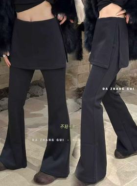 tt十三行韩国冬新款洋气百搭显瘦高腰加绒微喇屁帘裤女黑色微喇裤