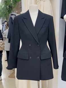 VN韦恩沙漏腰黑色小西装外套女春新款礼服收腰显瘦垫肩西服25829