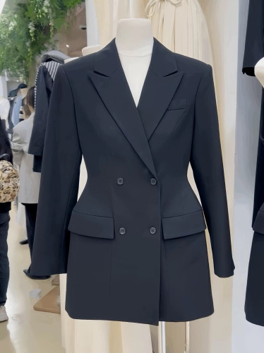 VN韦恩沙漏腰黑色小西装外套女春新款礼服收腰显瘦垫肩西服25829