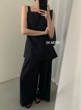 inmode十三行小众显瘦套装后绑带吊带套装背心+阔腿裤两件套8951
