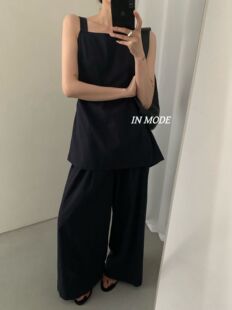 inmode十三行小众显瘦套装后绑带吊带套装背心+阔腿裤两件套8951