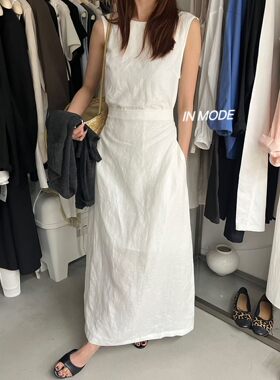 inmode韩小众设计感V领侧边不规则绑带收腰显瘦背心连衣裙女8961