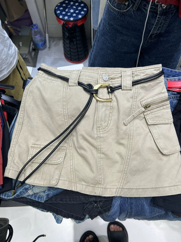 qianqian复古工装风半身裙女夏新款高腰牛仔A字裙休闲短裙子6120