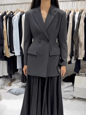 VANE小众设计复古收腰双排扣西装2025春装新款韩版时尚百搭外套潮