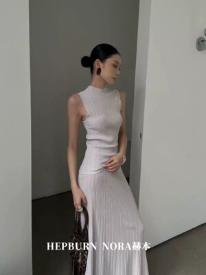 HEPBURN赫本半高领针织背心女夏高级感气质修身显瘦坑条无袖上衣