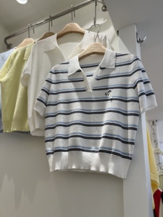 冰丝针织衫 CRAYON蜡笔正版 上衣女6958 百搭小翻领短袖 时尚 夏季 新款