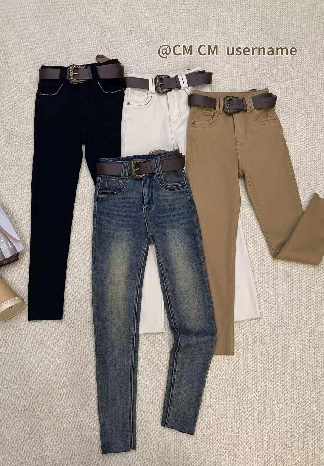 cm加绒牛仔裤女2025冬季新款高腰显瘦弹力小脚铅笔裤九分ss100