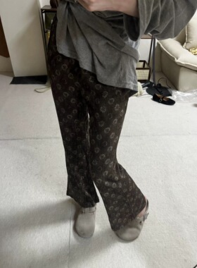 ENJOY十三行夏季韩版新款时尚ins潮复古花纹松紧腰微喇休闲裤女