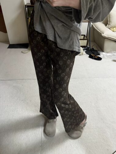 ENJOY十三行夏季韩版新款时尚ins潮复古花纹松紧腰微喇休闲裤女