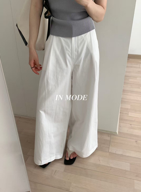 inmode女裤白色阔腿裤夏小众设计高腰宽松直筒休闲裤子ins风显瘦