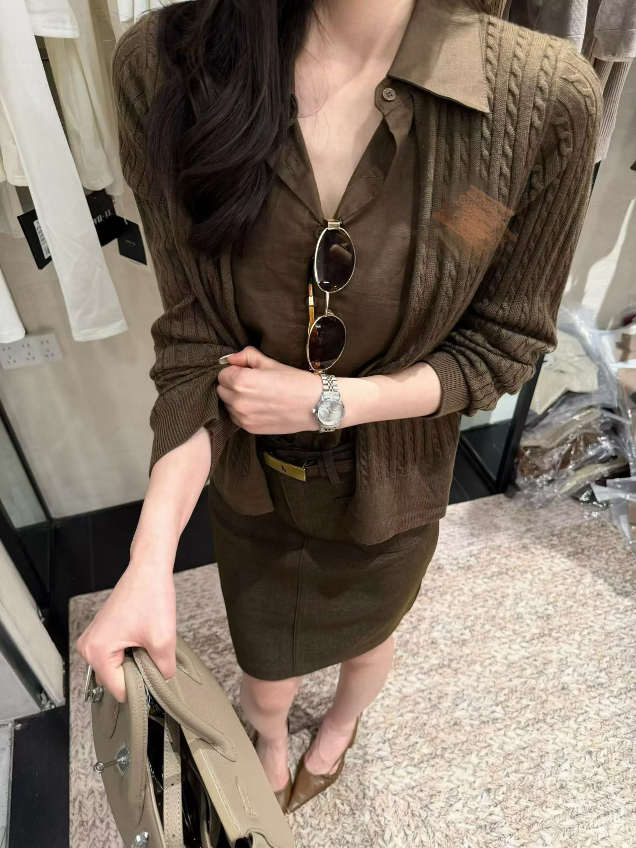 df叠穿假两件针织衫2026秋季新品字母刺绣撞色衬衫拼接羊毛衫女