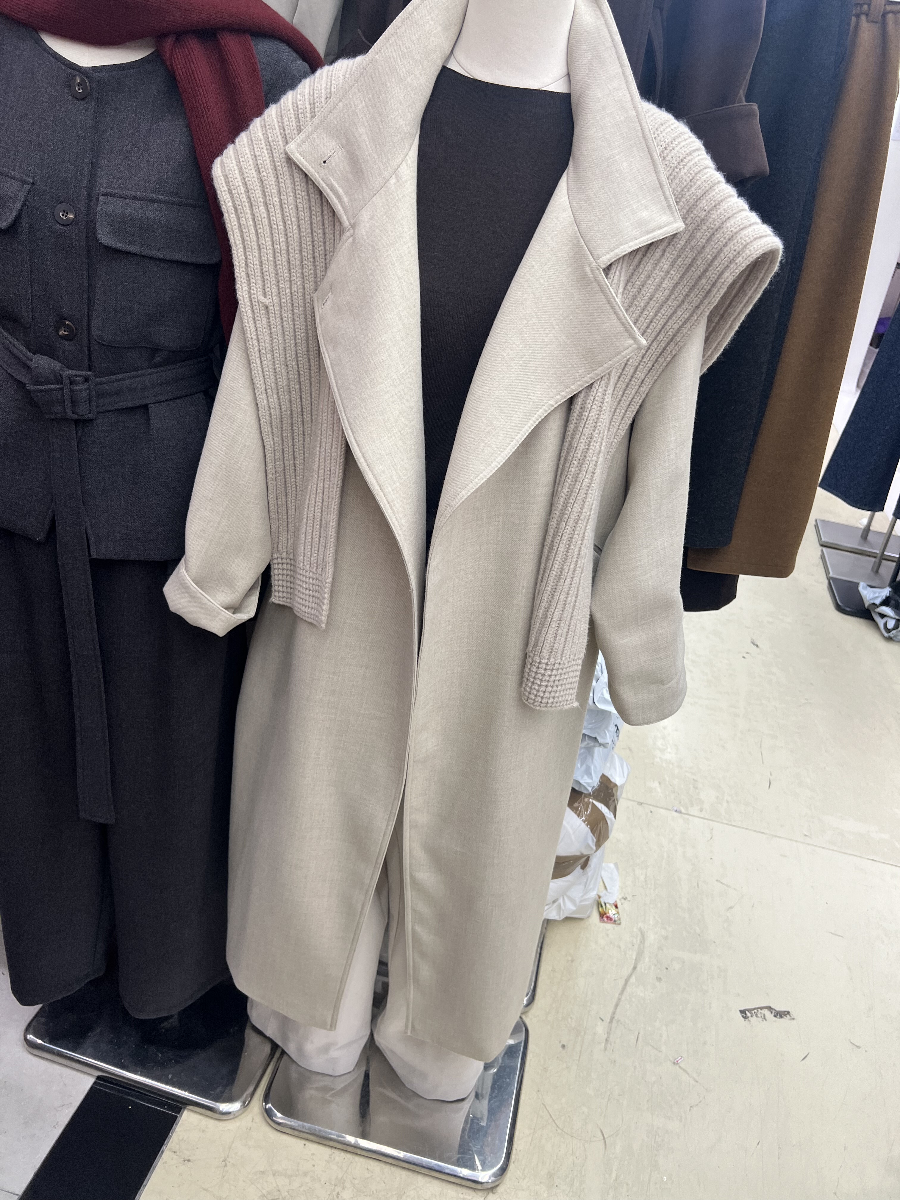 SINGLE单品十三行时尚显瘦百搭气质呢料中长款大衣女披肩风衣外套