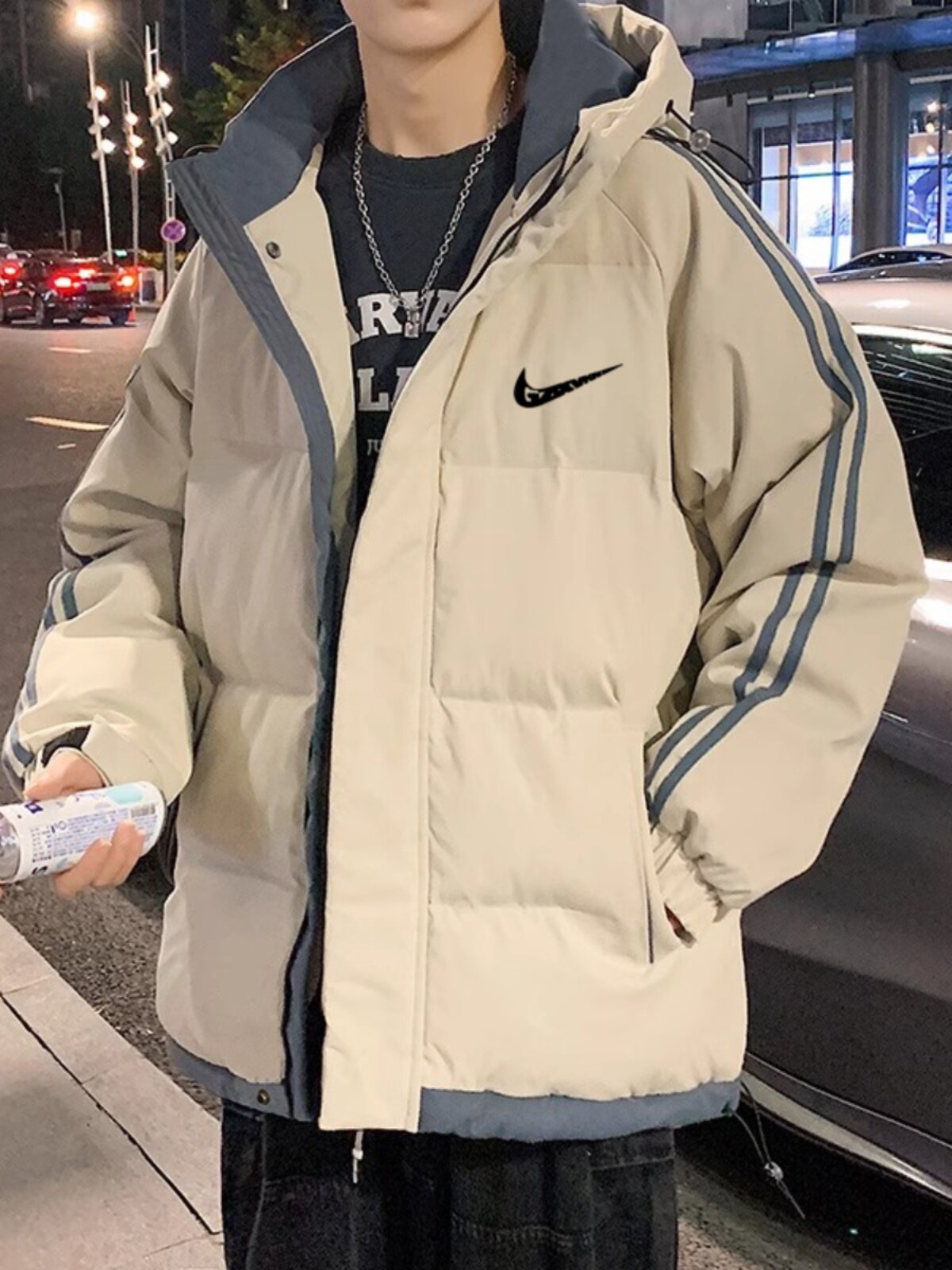 Cross-border agent drop shipping large size men's couple version thickened warm hooded down jacket, ins trend 222
