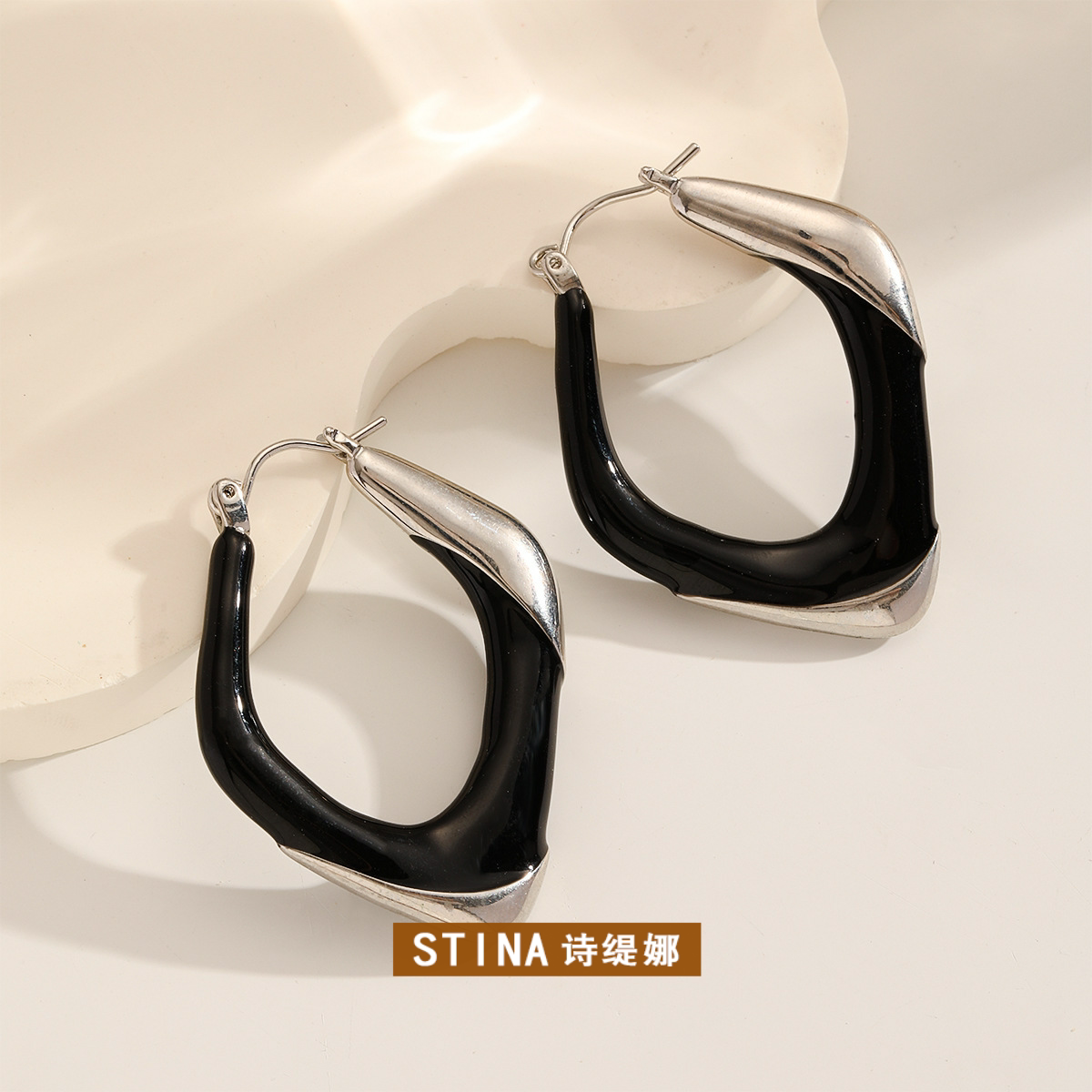 STINA原创设计铜白金滴釉复古耳