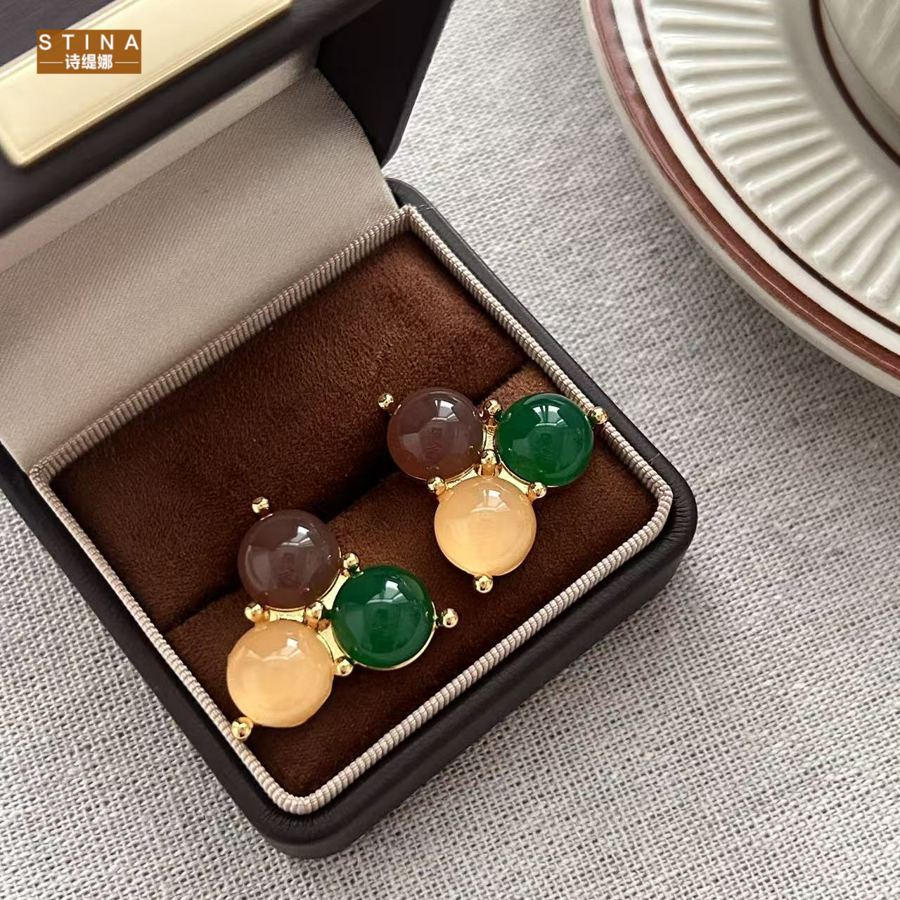 STINA中古果冻琉璃耳环精致日常