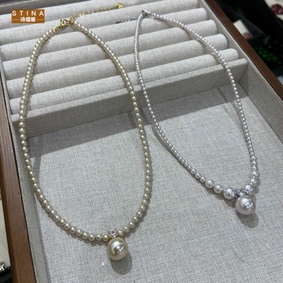STINA法式闪钻小米珠珍珠吊坠项