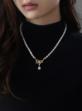 STINA新款珍珠项链女气质蝴蝶结