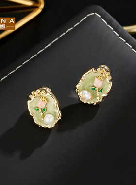 STINA新款中古vintage绿色油画