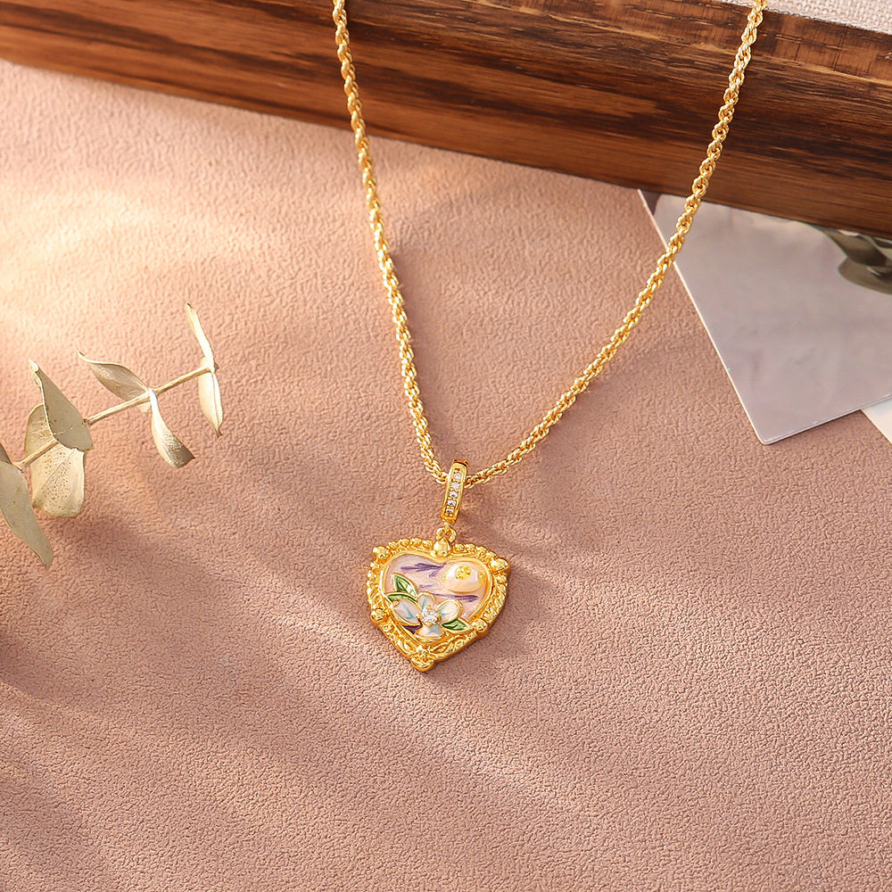 STINA莫奈花园油画风吊坠高级感爱心巴洛克淡水珍珠项链女全新Wf