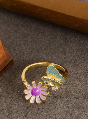 STINA日韩甜美珐琅滴油小雏菊蝴