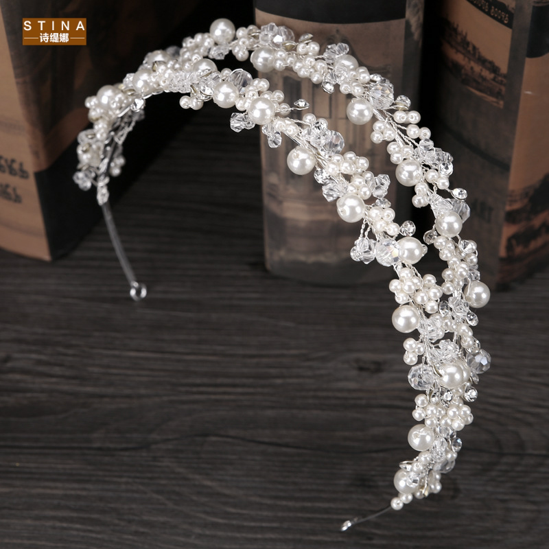 STINA新娘头饰双排珍珠手工水晶
