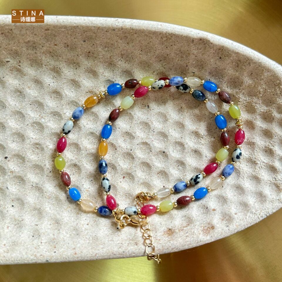STINA春夏多巴胺米字原石项链锁