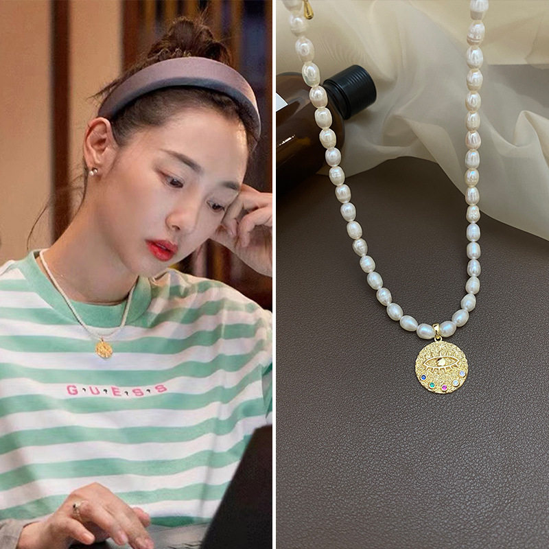 STINA新款 白百何淡水珍珠项链之眼轻奢小众锁骨链女吊坠珠宝全新