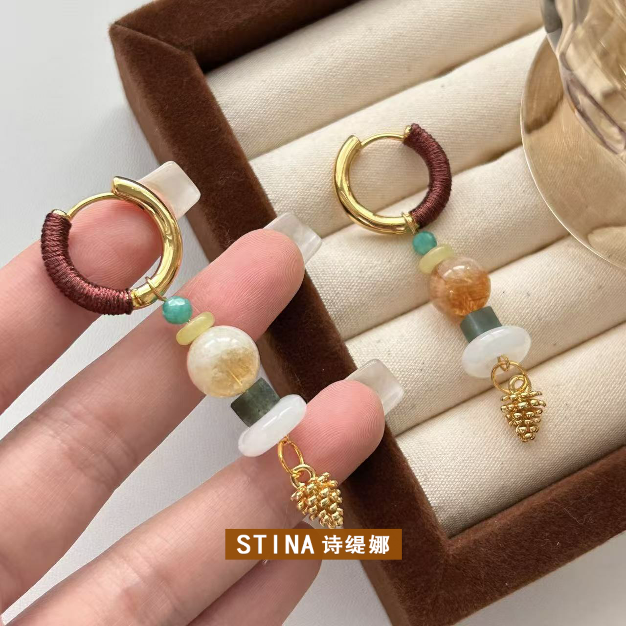 STINA新款小众设计感国风串珠耳