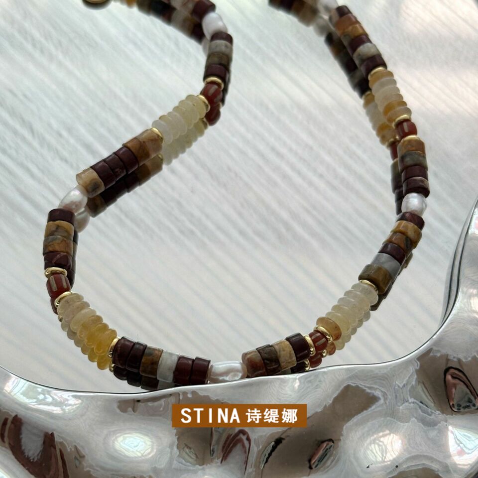 STINA日落色系色天然玉石珍珠手