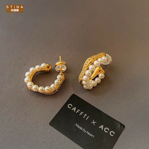 STINA新款金电镶钻珍珠耳环女S