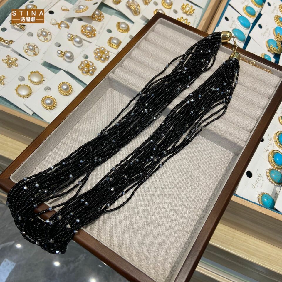 STINA新款多层黑色小米珠琉璃串
