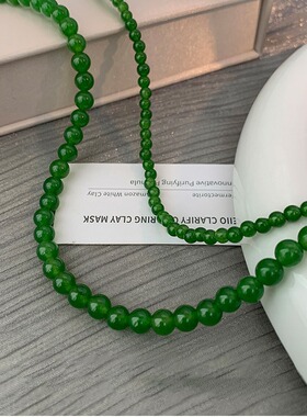 STINA新款美达绿色玉串珠项链s