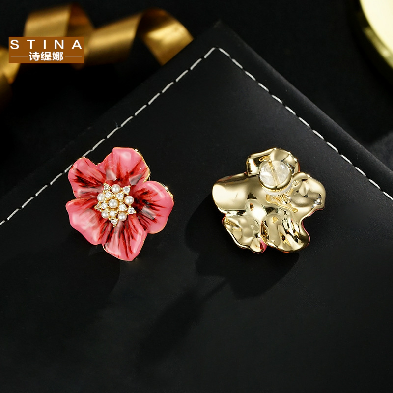STINA时尚花朵手工彩绘耳钉小众