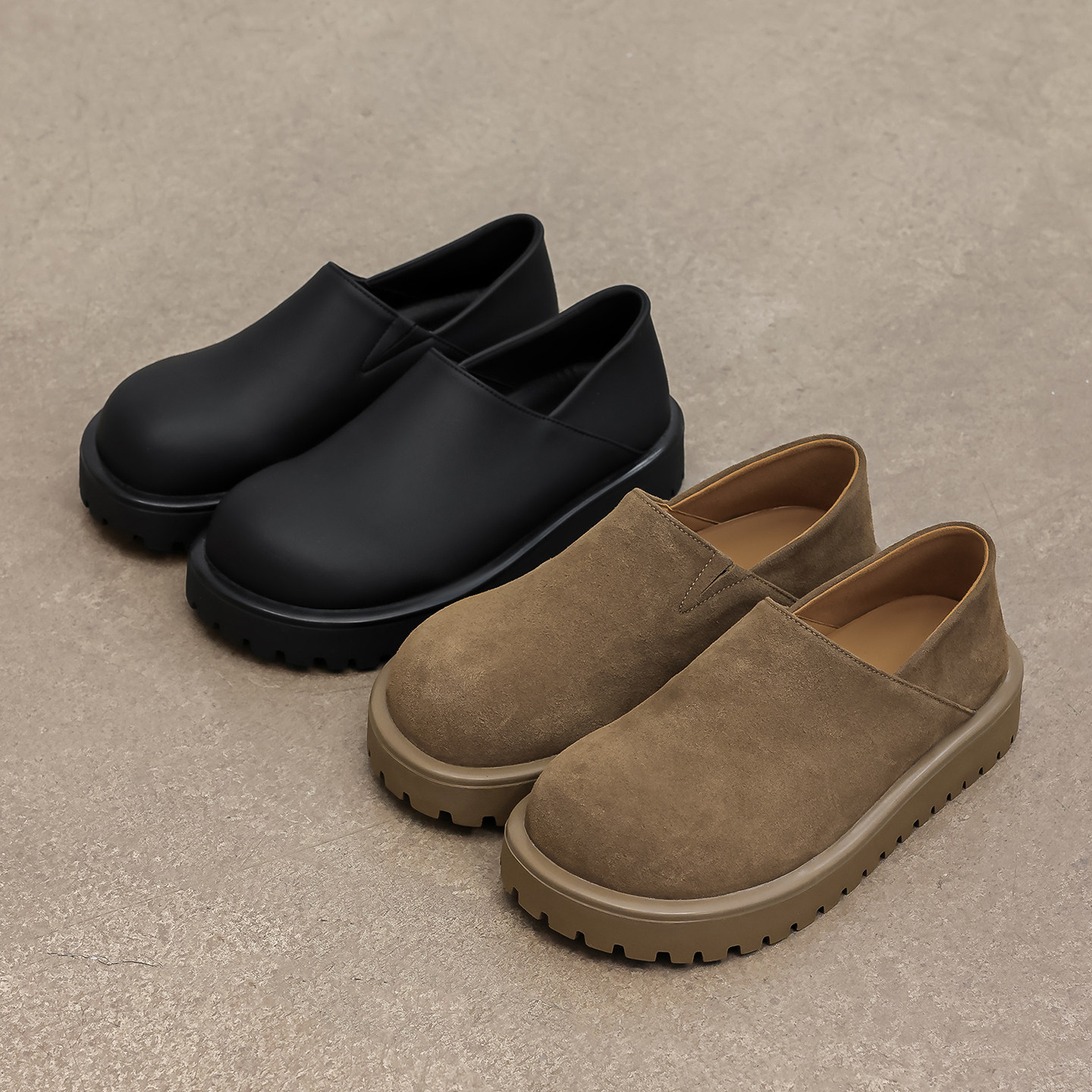 2026新款厚底乐福鞋男通勤一脚蹬全包勃肯鞋男士休闲大头皮鞋潮鞋