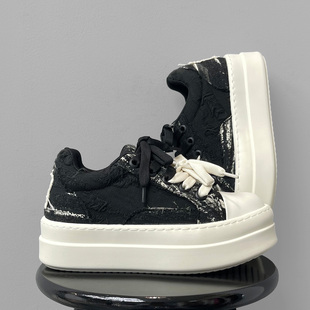 春季男鞋8cm隐形增高帆布鞋子小众设计双鞋带厚底休闲情侣板鞋女