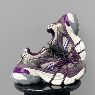 子紫色运动休闲鞋 潮牌厚底增高情侣鞋 炸街绑带老爹鞋 秋冬男女同款