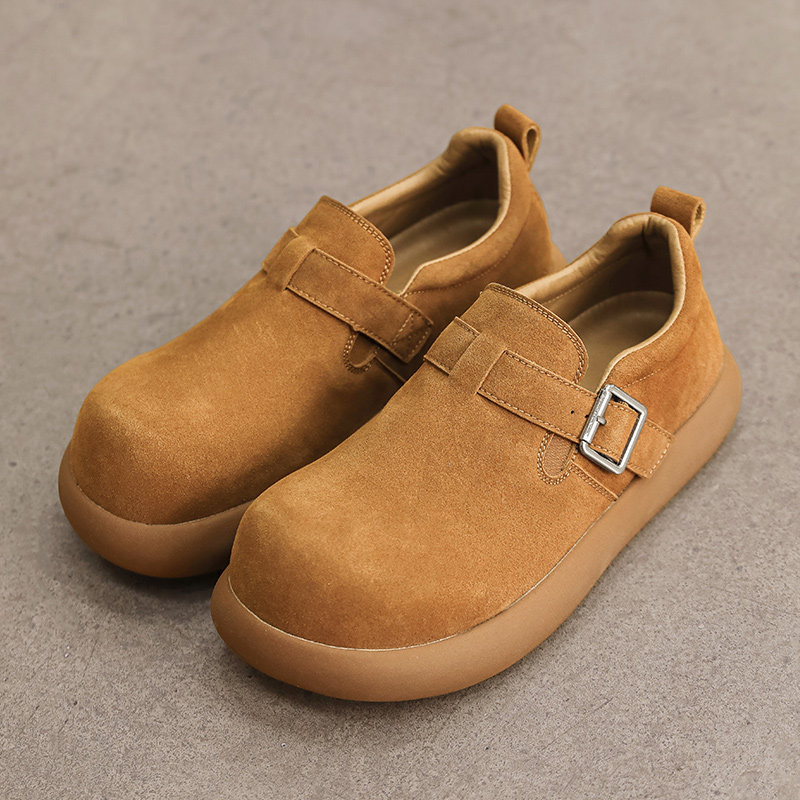 复古搭扣全包小土豆勃肯鞋男鞋通勤百搭休闲大头鞋厚底增高乐福鞋