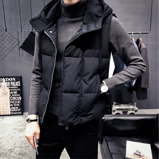 马甲男秋冬款 年轻冬季 黑轻薄坎肩连帽学生 羽绒棉马甲男款 2024新款