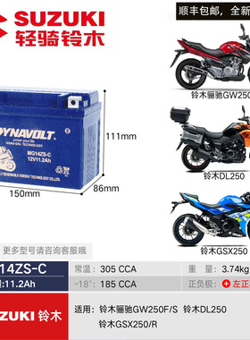 铃木踏板摩托车TR300 uy125 骊驰gw250F/S gsx250 DL250猛狮电瓶