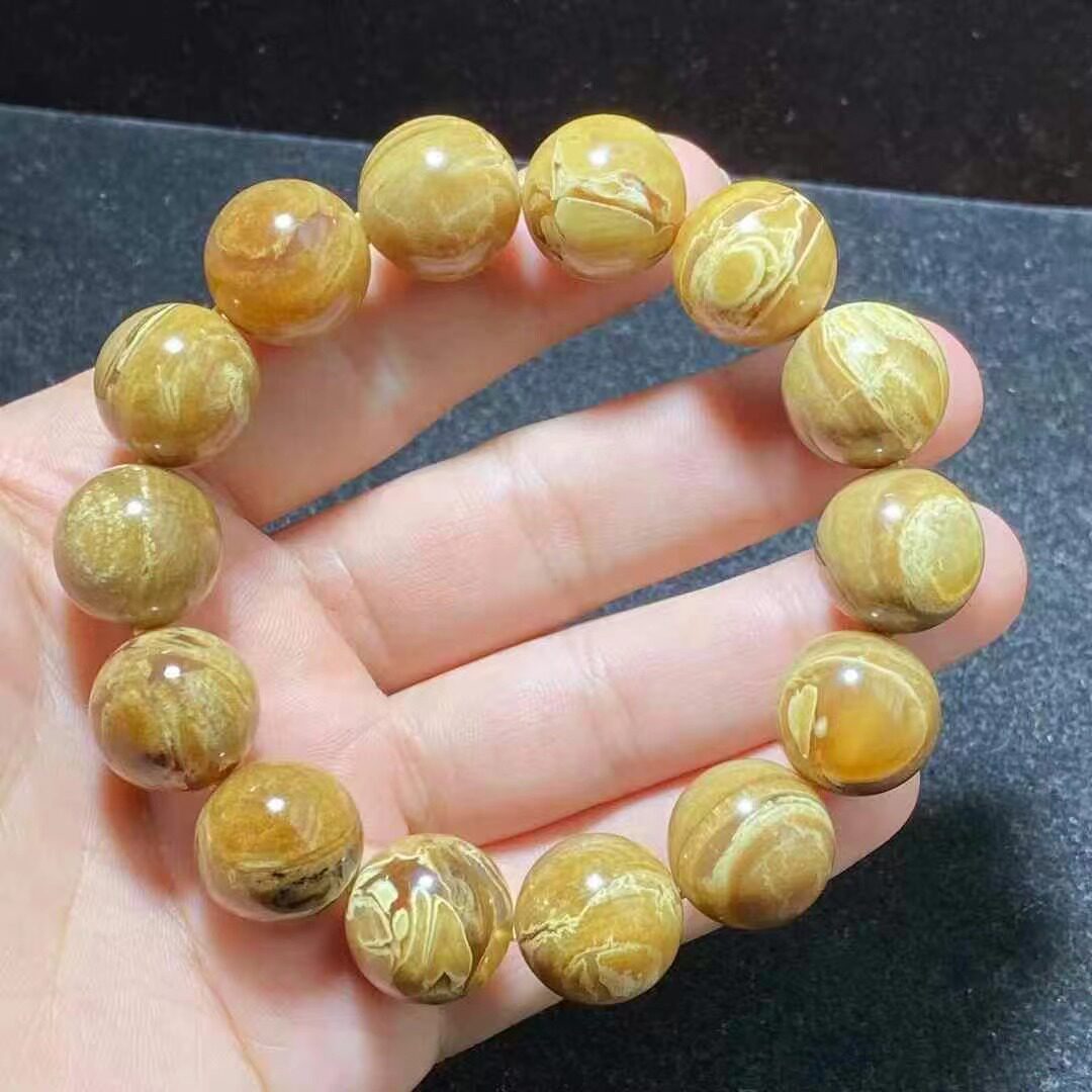 正品天然缅甸琥珀孤品根沙溶洞16mm手串圆珠男款手链时尚珠宝饰品