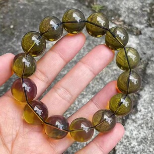 正品 手链文玩收藏珠宝饰品 天然缅甸琥珀精品高品质绿茶16手串男款