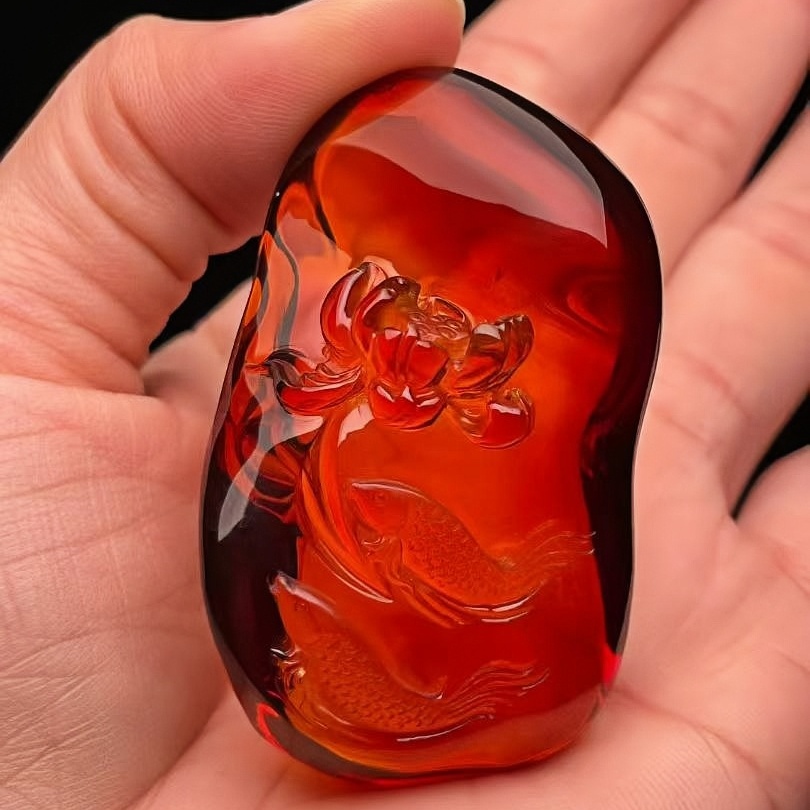 正品天然缅甸琥珀精美玻璃底干放血珀 好事成双 吊坠文玩珠宝饰品