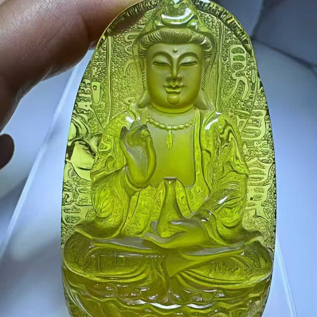 正品天然缅甸琥珀精品柳青持瓶观音吊坠挂件文玩名家工艺珠宝饰品