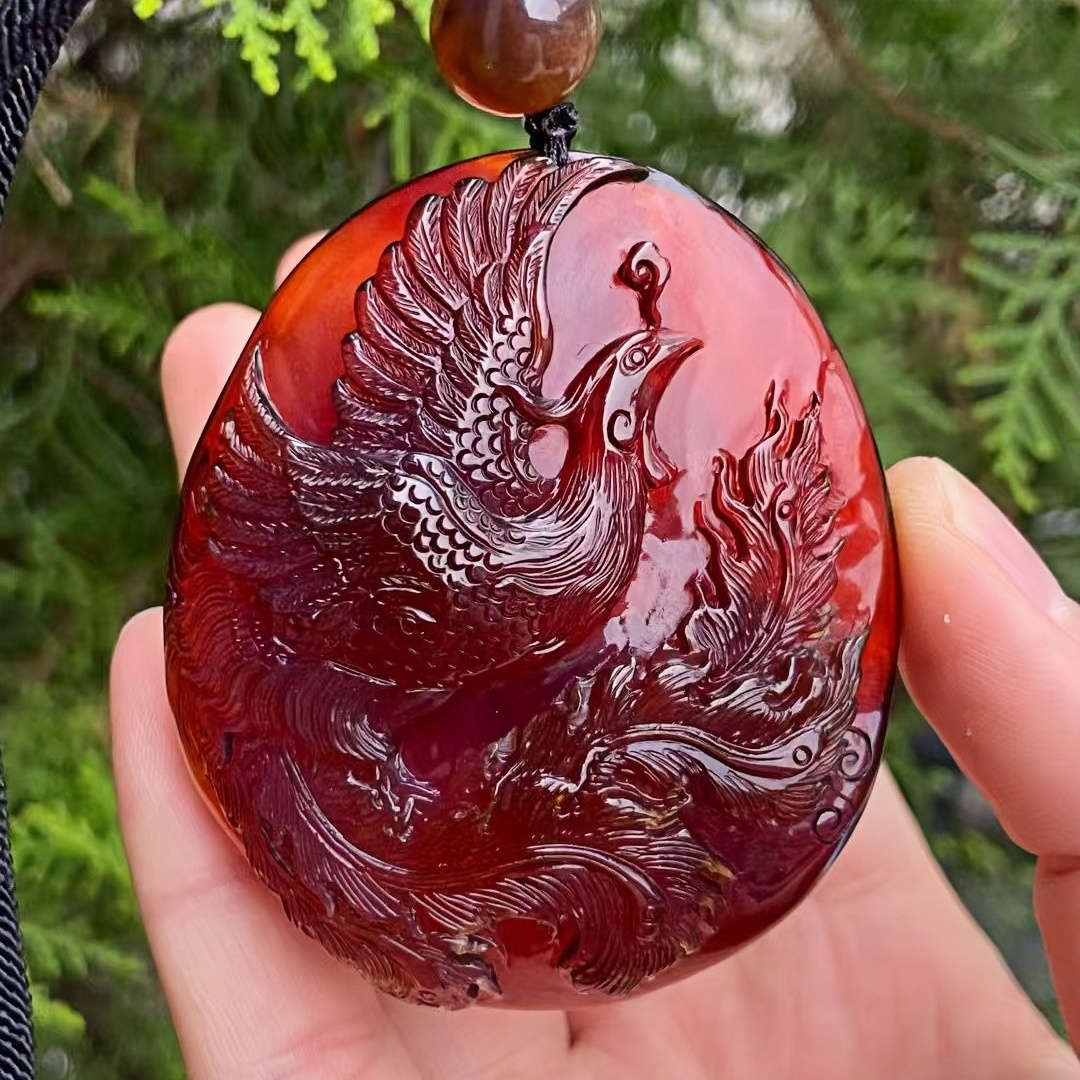 正品天然缅甸琥珀精美血珀 凤凰 吊坠挂件文玩百搭工艺珠宝饰品