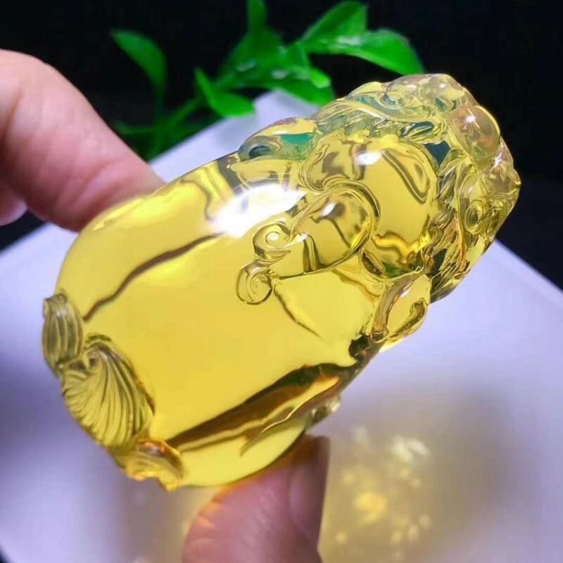 正品天然缅甸琥珀高蓝净水精美大貔貅圆雕把件文玩手工艺收藏礼品