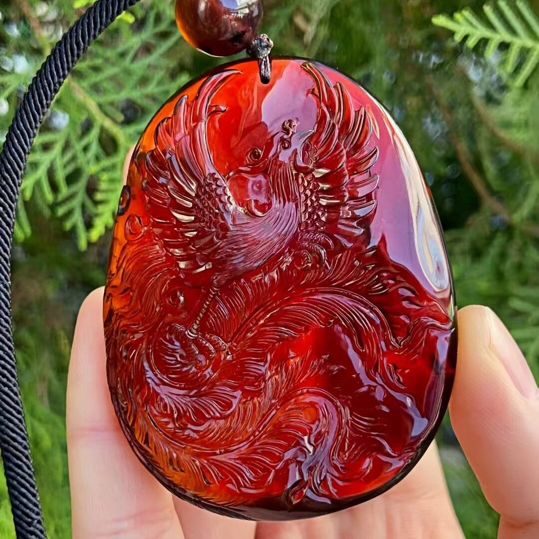 正品天然缅甸琥珀精美血珀 凤凰 浮雕吊坠文玩工艺名家珠宝饰品